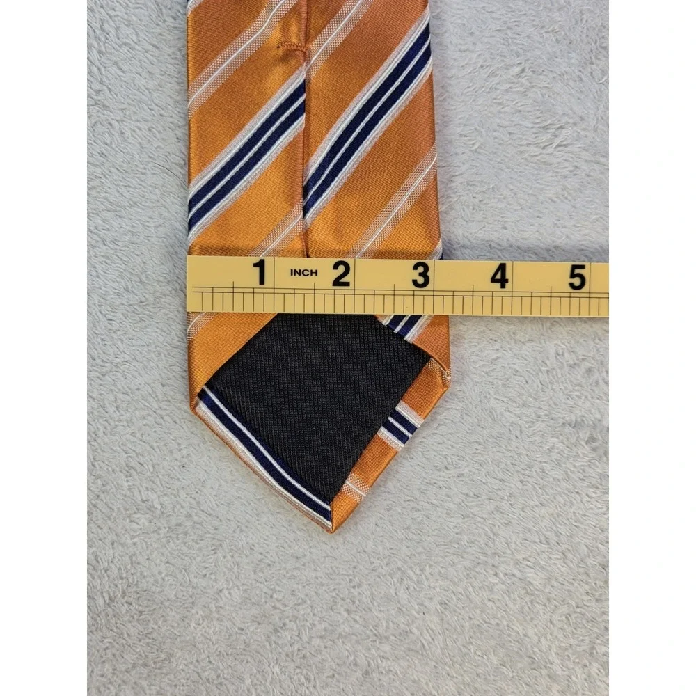 Geoffrey Beene 100% Silk Tie Orange Blue Striped Classic Width Mens Necktie...